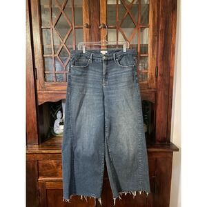 GOOD AMERICAN Wide Leg Palazzo Crop Jeans Indigo Distressed Frayed Hem Size 15